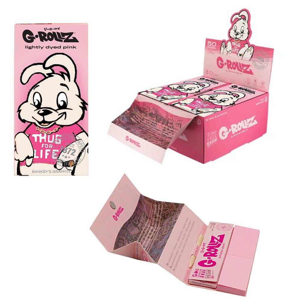 G-Rollz | Banksy's Graffiti 'Thug for Life' Pink - 50 KS Slim Papers + Tips & Tray