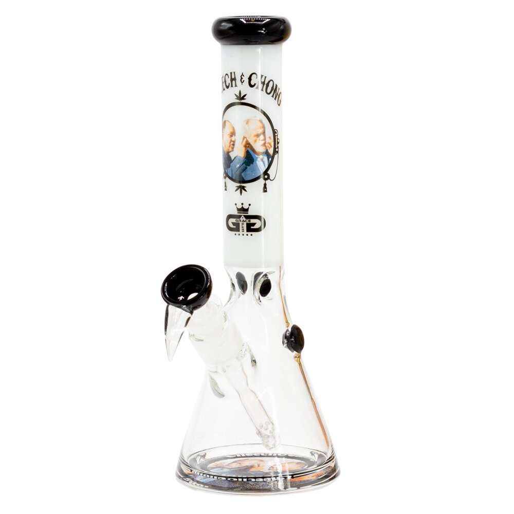 G-Rollz Cheech & Chong | Smoking Brothers White Beaker Chillum Slit Bong H:29cm Socket:18.8mm TH:5mm
