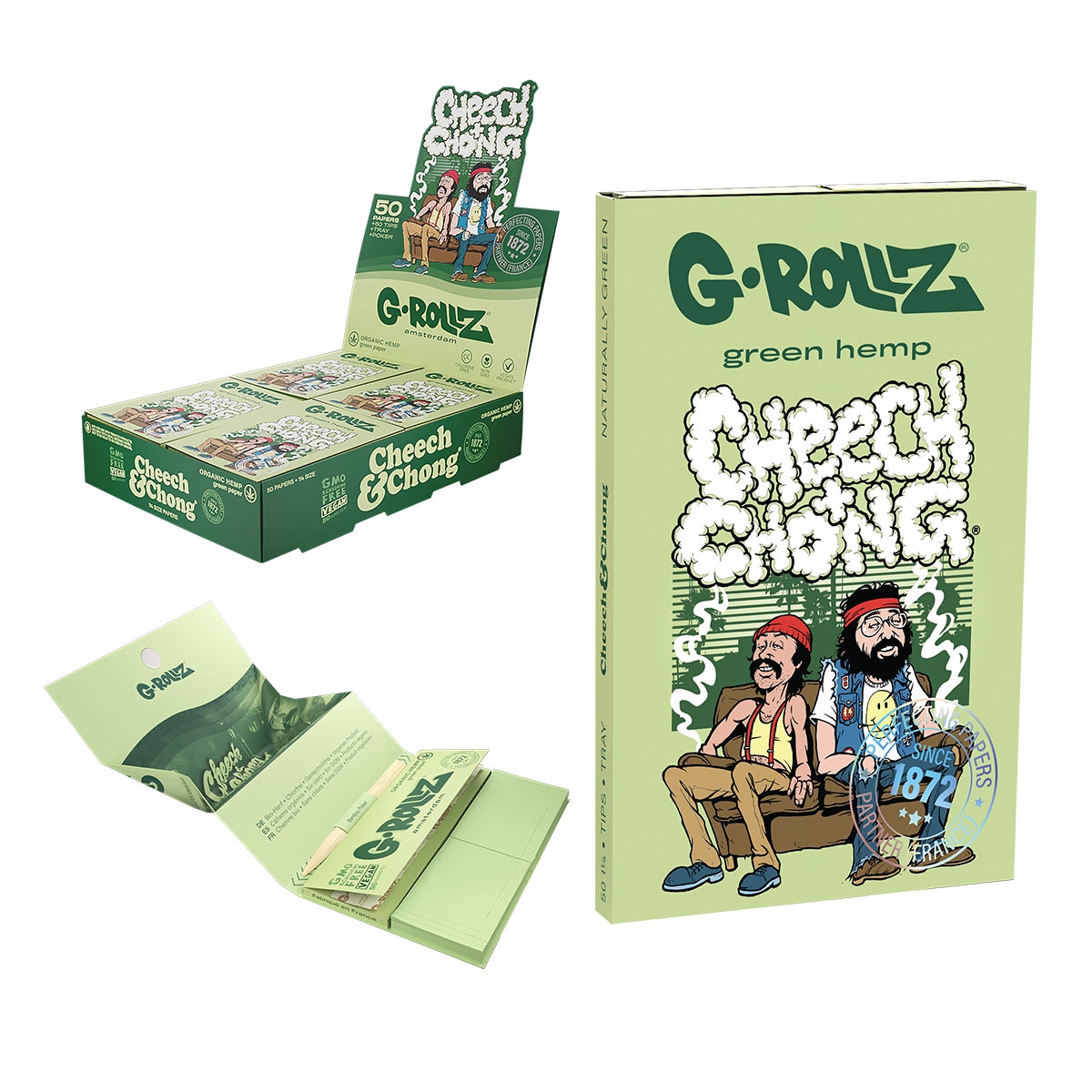 G-Rollz | Cheech & Chong(TM) 'Sofa' Grün - Papiere im Format 1 1/4 + Tips & Tray