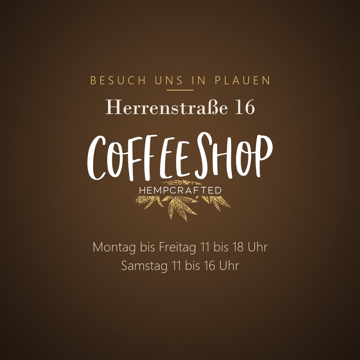 Besuch uns in Plauen, Herrenstraße 16: Montag bis Freitag 11 bis 18 Uhr, Samstag 11 bis 16 Uhr