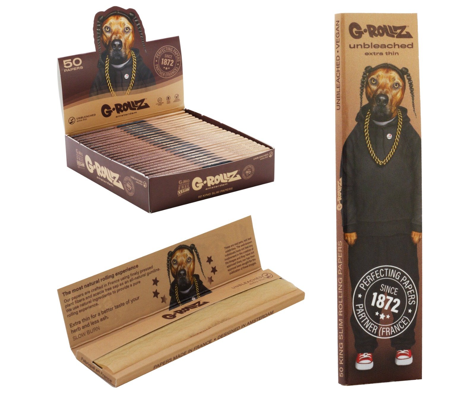 G-Rollz | Pets Rock 'Rap' - Ungebleicht - 50 KS Slim Papers